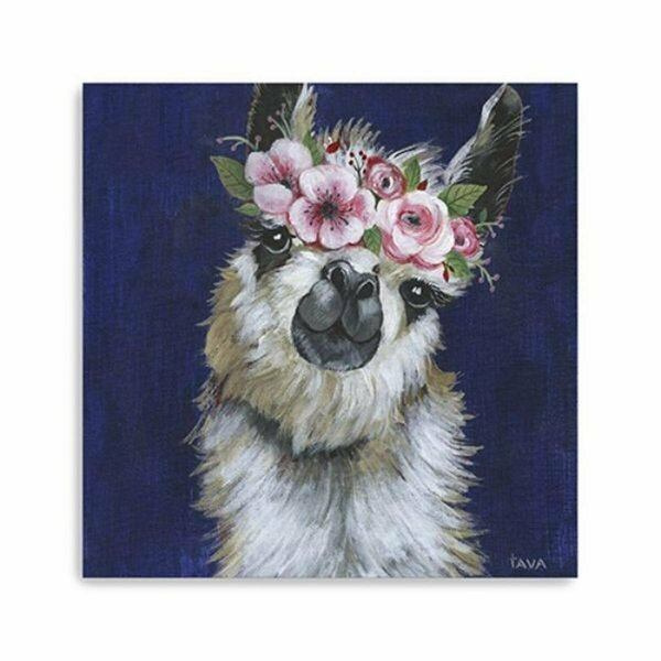 Palacedesigns 40 in. Watercolor Flower Llama Canvas Wall Art, Blue PA3675697